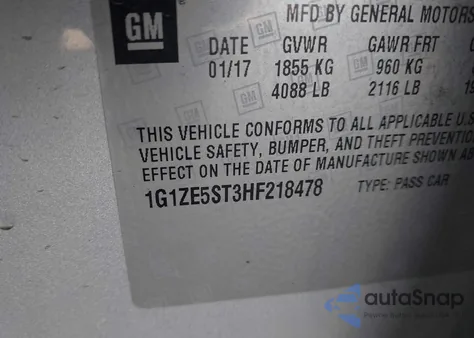 2017 Chevrolet Malibu 1Lt z USA, uszkodzony, nr VIN 1G1ZE5ST3HF218478